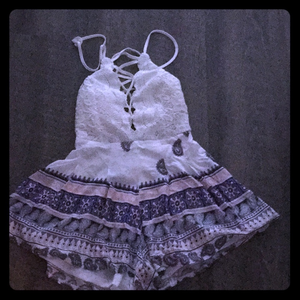 Lace-up romper